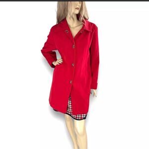 Anne Klein Red Twist Button Rain Jacket | M